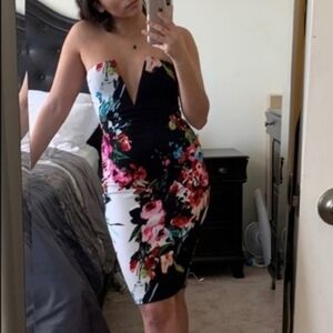 Forever 21 Black and White Floral Strapless Dress